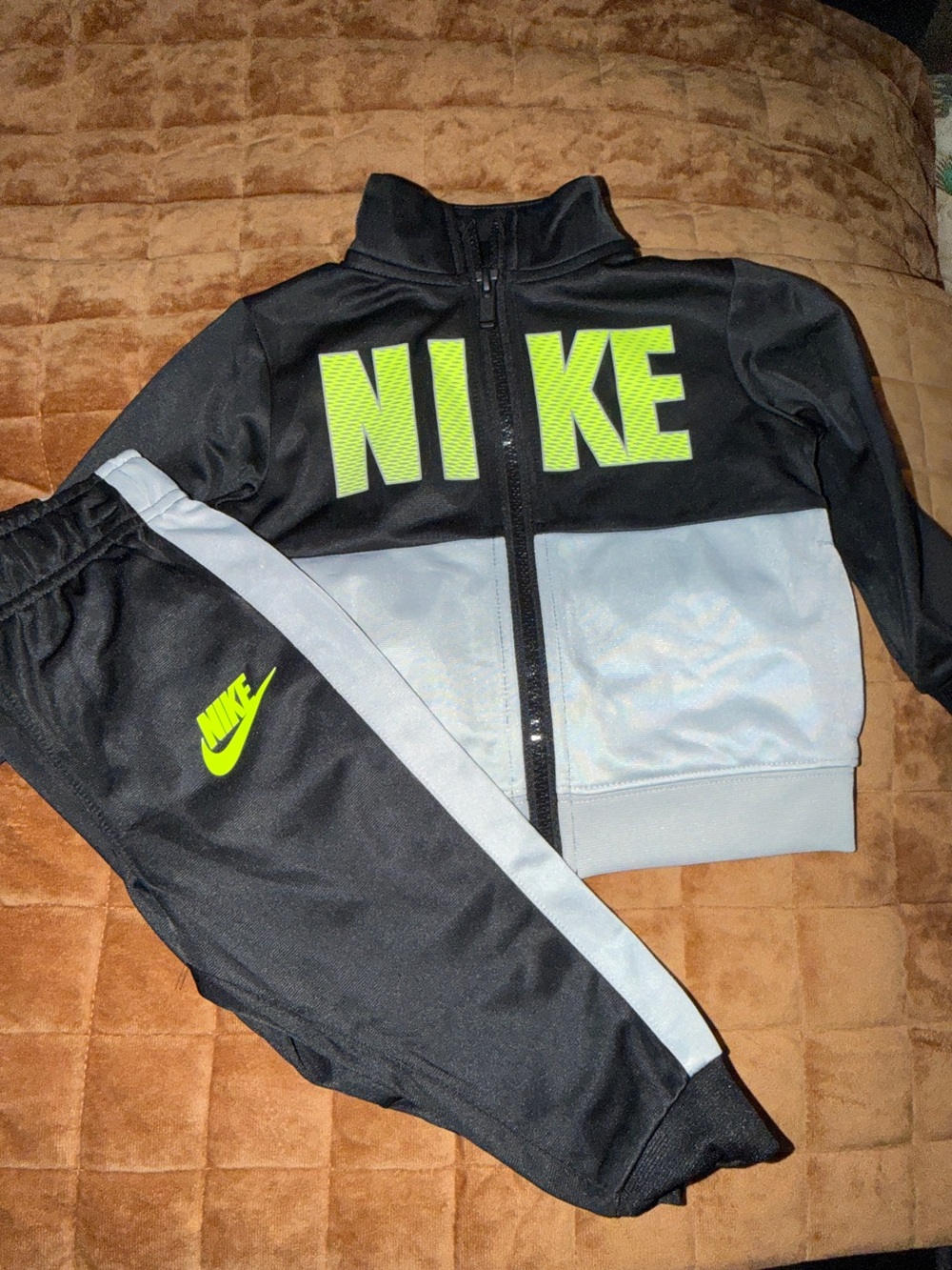 Nike Black, Gray & Neon Yellow Kids' Track Jacket and Pants